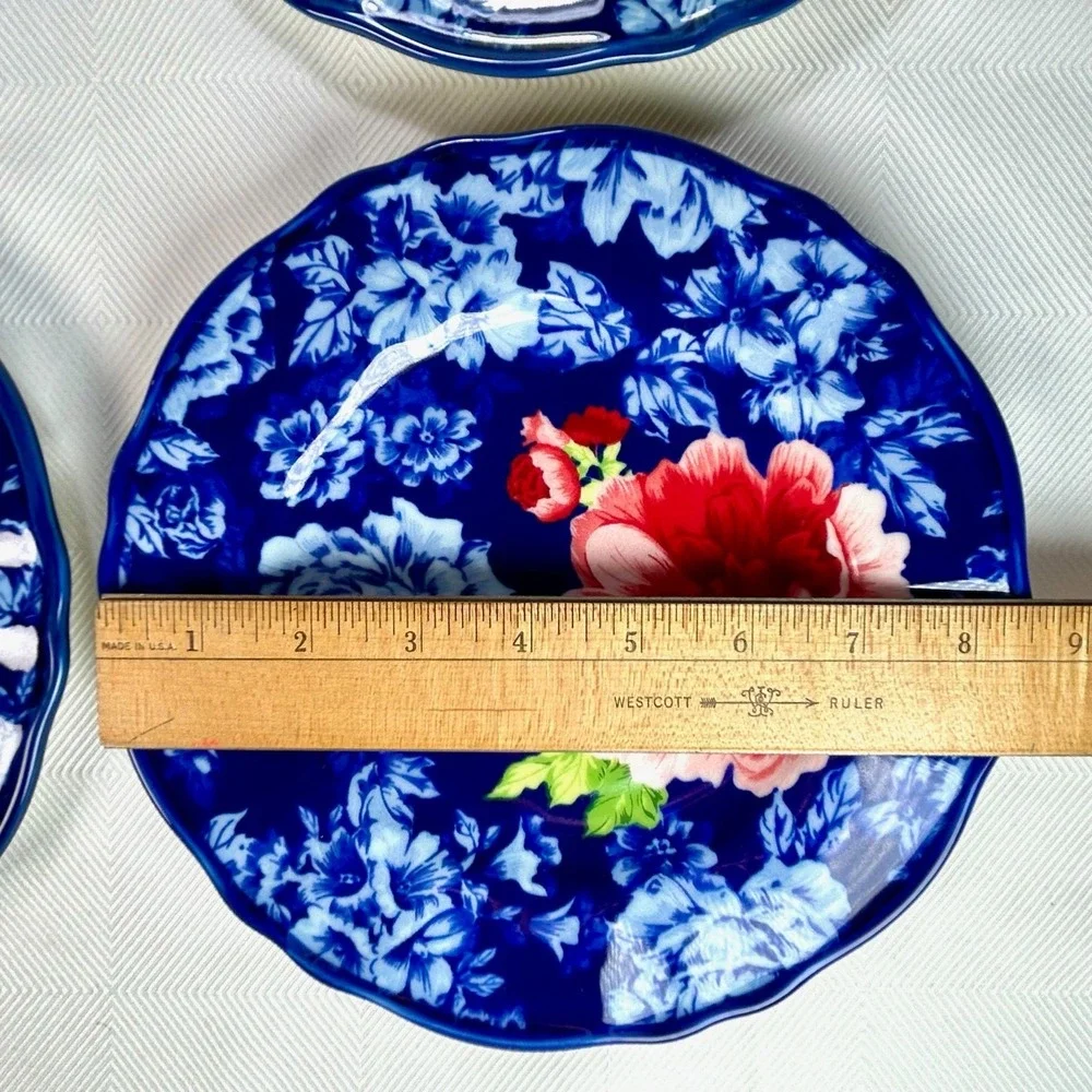 Pioneer Woman Heritage Floral Salad/Dessert Plates Cobalt Blue Floral Set Lot 4